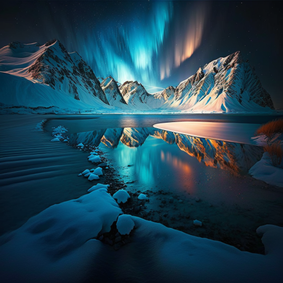 Polar Lichter die sich in einem See spiegeln